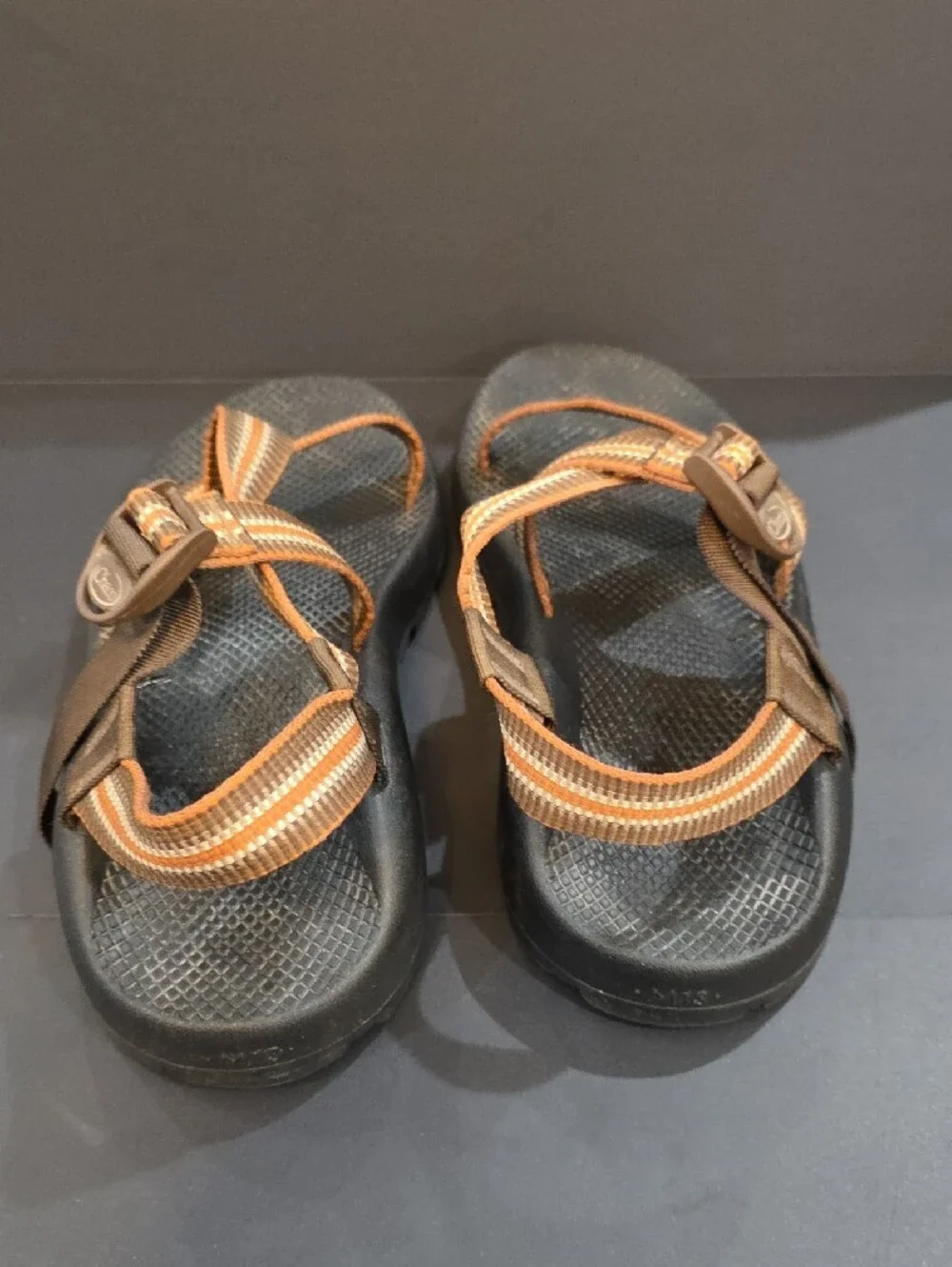 Chaco Men's Vibram Black Sandals with Brown and Orange Straps